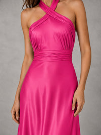 Sage Green Satin A-Line Bridesmaid Dress with Halter Neck