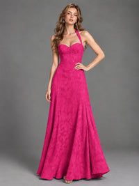 A-Line Halter Floral Chiffon Maxi Dress
