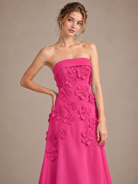 Yellow Strapless 3D Floral Appliques Maxi Dress
