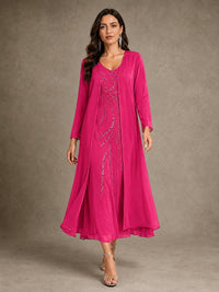 Sequin Chiffon Mother of the Bride Dress with Jacket