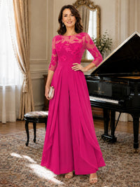 Lace Applique Wide-Leg Chiffon Mother of the Bride Jumpsuit