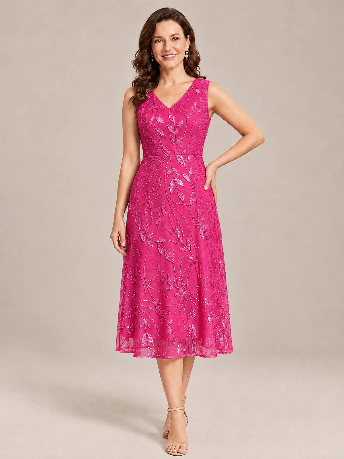 Tea Length Sequin Lace Mother of the Bride Dress with Chiffon Jacket