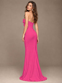 White Strapless Mermaid Maxi Dress with 3D Floral Appliques