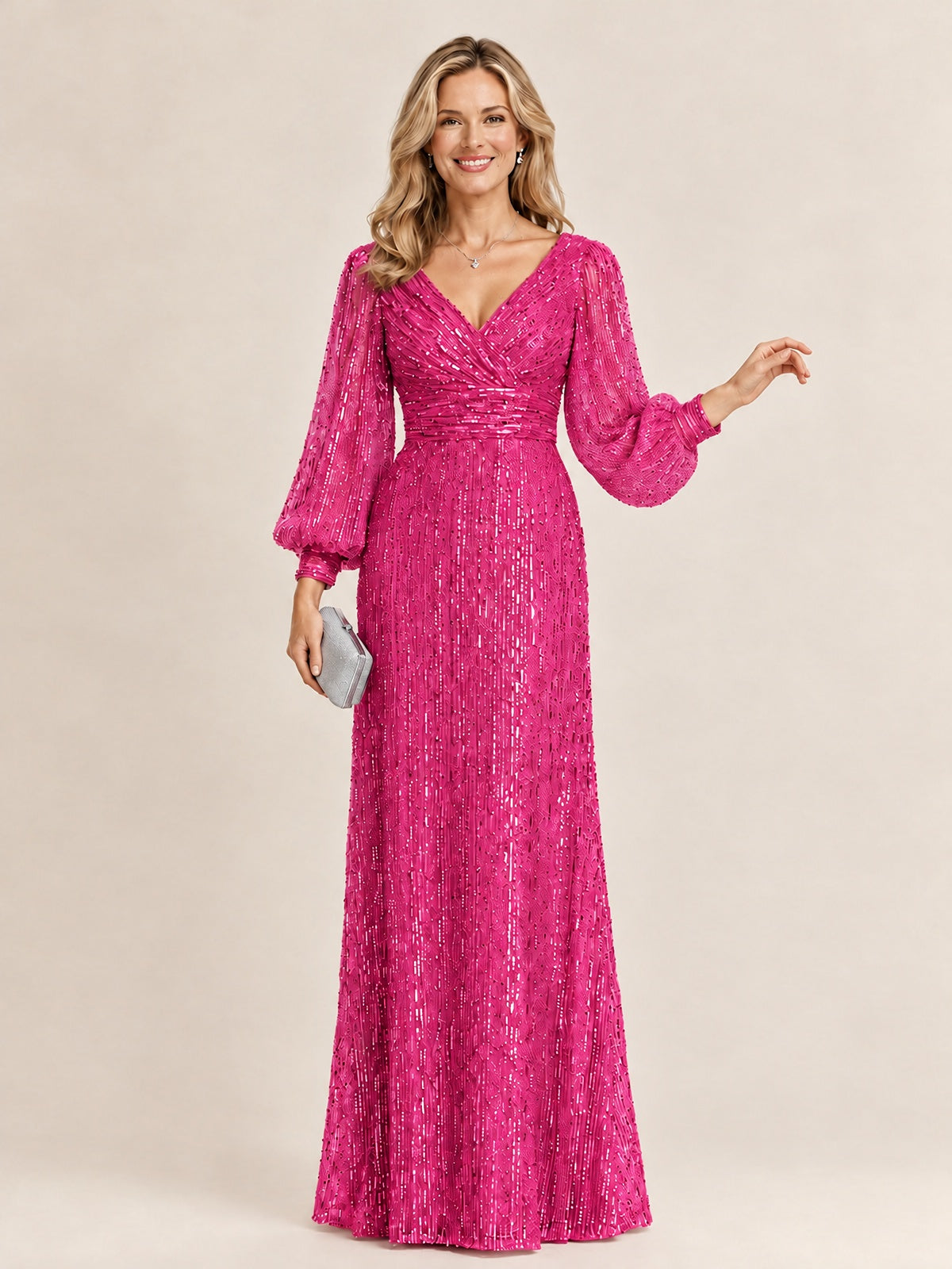 Sparkle Sequin Mother of The Bride Dresses with Long Sleeves