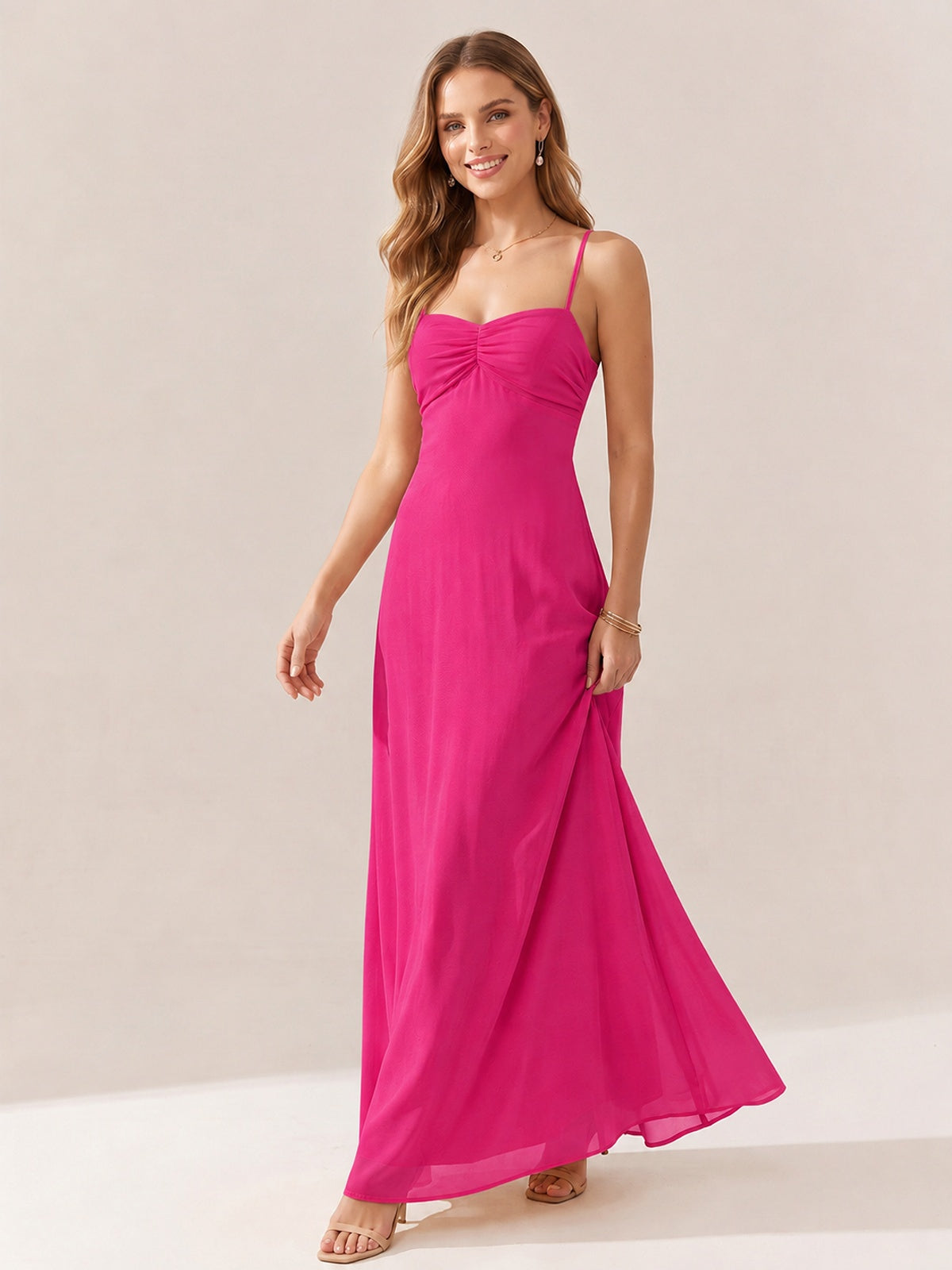 JOVELLEE Yellow Sweetheart Ruched Bust Chiffon Maxi Dress