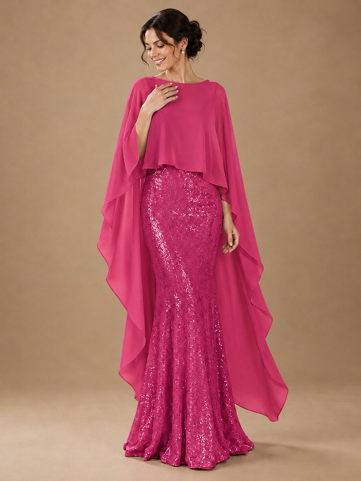 Sequin 2 Pieces Mother of the Bride Dress with Cap Sleeves Chiffon Formal Gowns