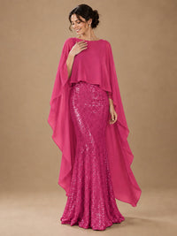 Sequin 2 Pieces Mother of the Bride Dress with Cap Sleeves Chiffon Formal Gowns