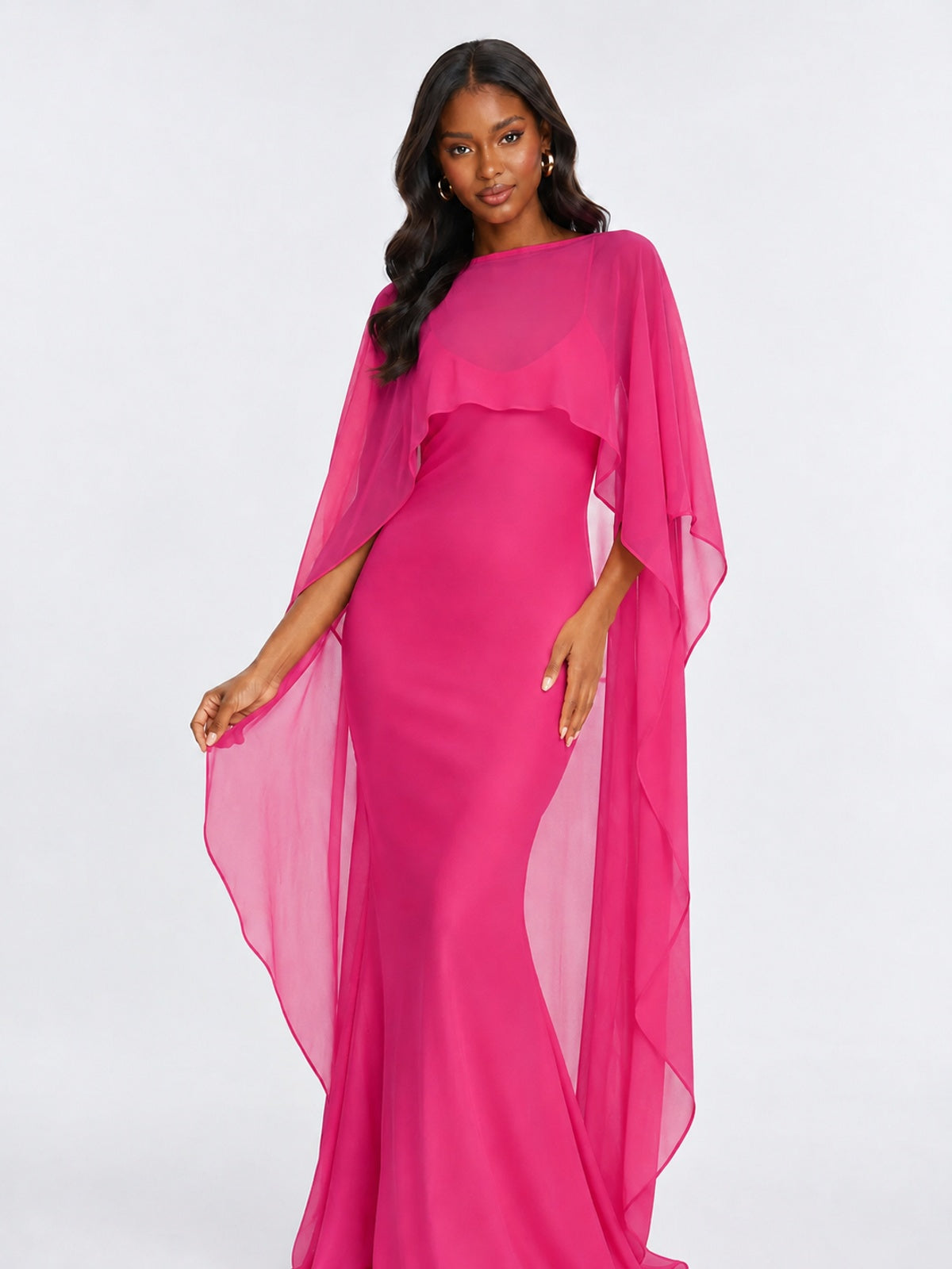 Satin Cape Prom Dresses Meramid Maxi Dress
