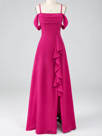 Spaghetti Strap Chiffon Bridesmaid Dress with Ruffles Slit