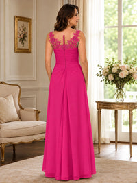 Elegant Chiffon Mother of the Bride Dress with Lace Applique and Cape Sleeves