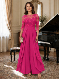 Lace Applique Wide-Leg Chiffon Mother of the Bride Jumpsuit