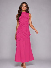 3D Floral Applique High Neck Prom Maxi Dress