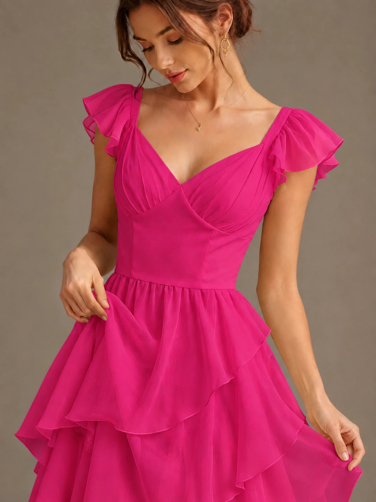 Ruffle Tiered V Neck Maxi Dress