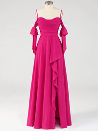 A-Line Ruffles Chiffon Bridesmaid Dress with Slit