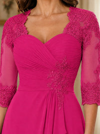 Chiffon Lace Applique Mother of the Bride Dress with 3/4 Sleeves