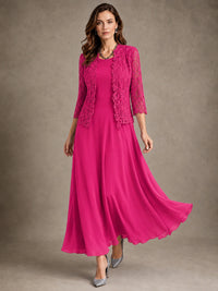 2-Piece Chiffon Mother of the Bride Dress with Lace Jacket