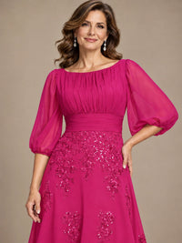 A-Line Mother of the Bride Dress with Sheer Puff Sleeves
