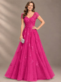 Lace Appliques A-line Mother of The Bride Dresses with Short Sleeves