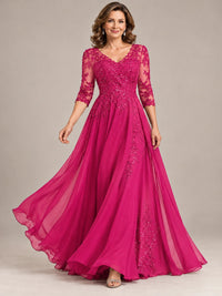 Sequin Lace A-Line Mother of the Bride Dress with 3/4 Sleeves