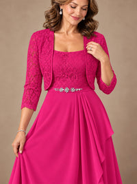 Blush Pink A-Line Mother of the Bride Dress with Lace Jacket and Ruffles