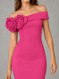 Blush Pink Off Shoulder Mermaid Bridesmaid Dress with Floral Rosette