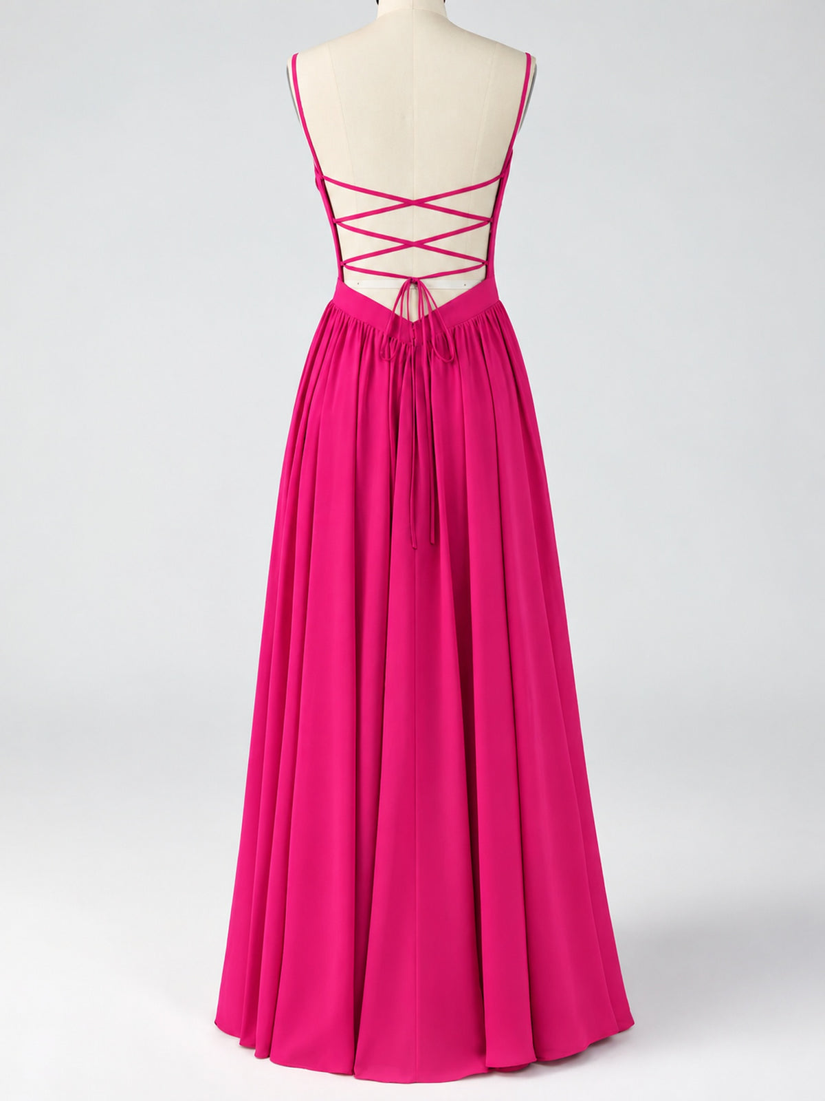 Spaghetti Strap Ruched Chiffon Maxi Dress with Backless