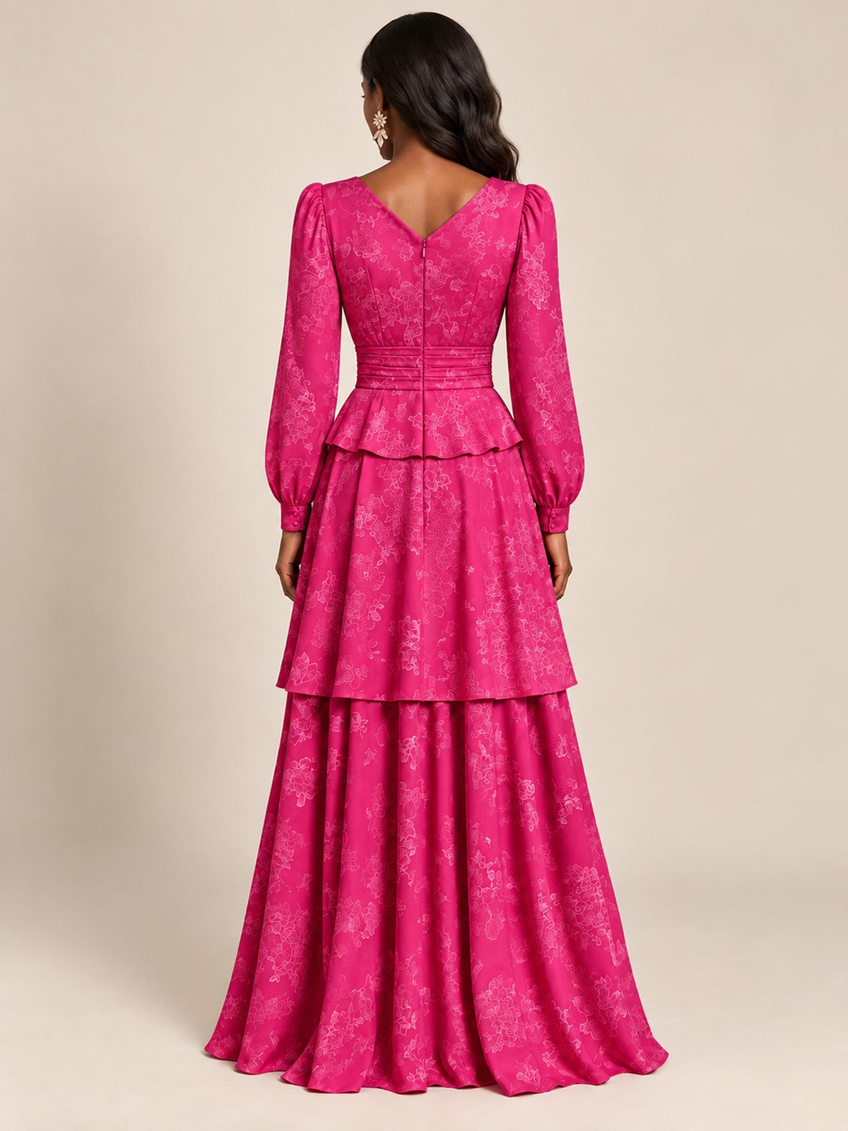 Blush Pink Floral Long Sleeve Maxi Dress