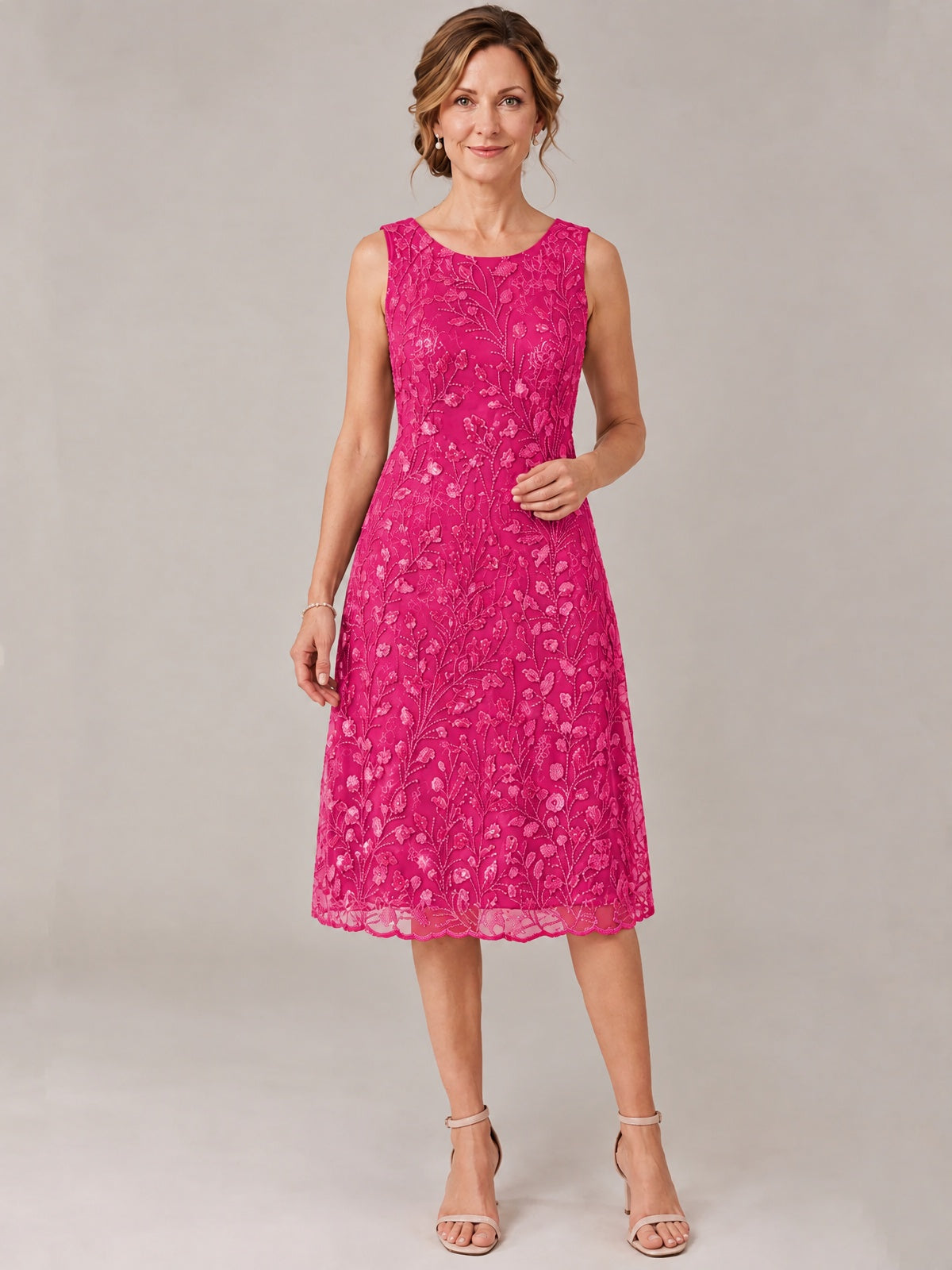 Tea Length Sequin Lace Mother of The Bride Dress with Chiffon Jacket