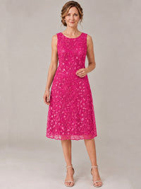 Tea Length Sequin Lace Mother of The Bride Dress with Chiffon Jacket