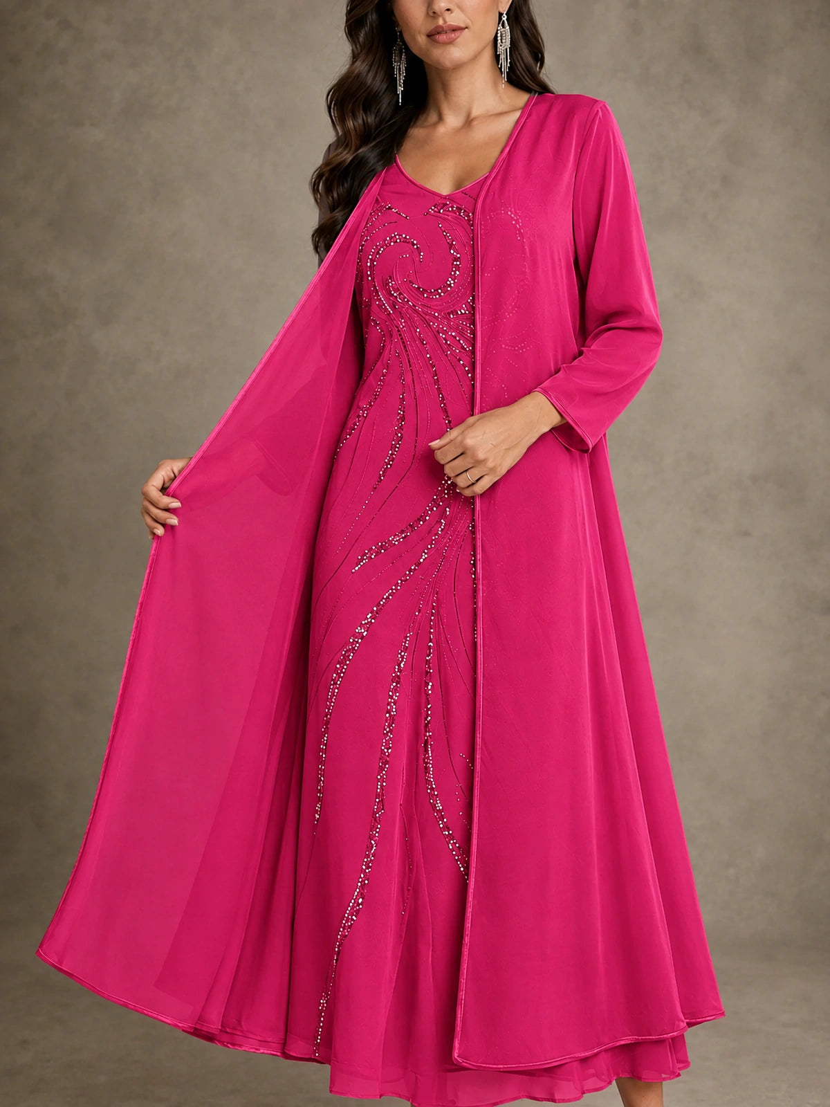 Sequin Chiffon Mother of the Bride Dress with Jacket