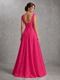 Blush Pink Lace Applique A-Line Bridesmaid Dress