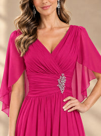 Ruched V Neck Mother of The Bride Dresses with Shawls Appliques and Cap Sleeves