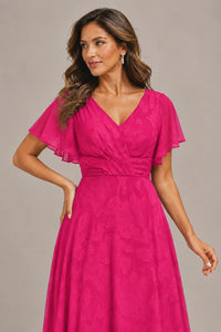 Jovellee Floral Chiffon A-Line Mother of the Bride Dress with Flutter Sleeves