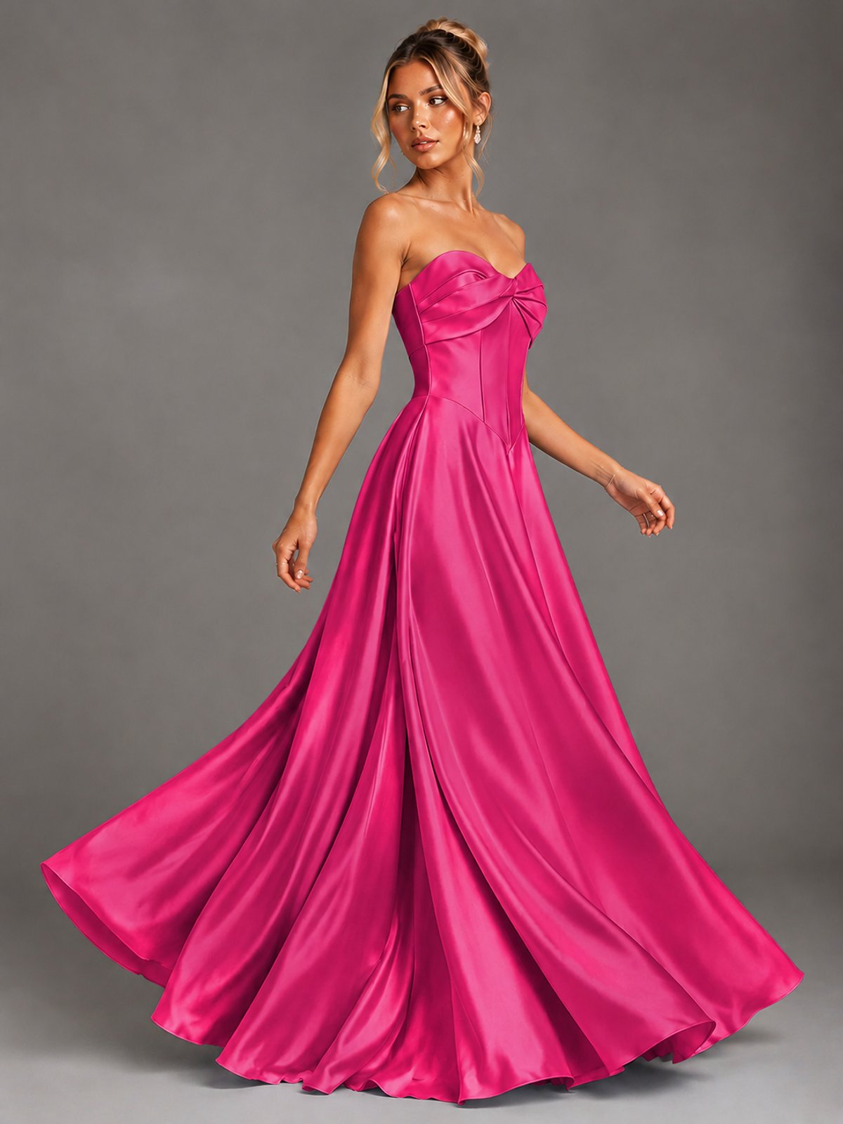 Sweetheart Neck Strapless Satin A-Line Prom Dress