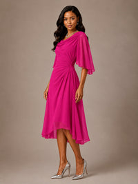Cowl Neck Ruched Chiffon Mother of the Bride Dresses with Flutter Sleeves