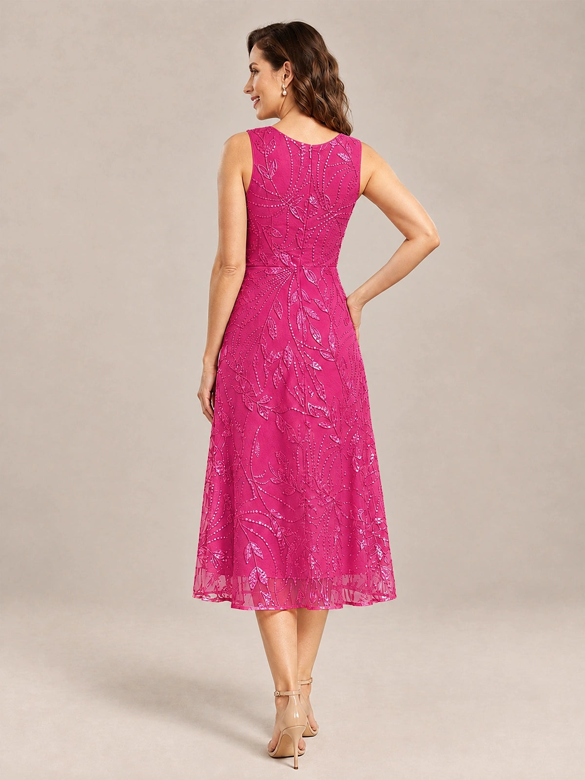 Tea Length Sequin Lace Mother of the Bride Dress with Chiffon Jacket