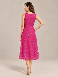 Tea Length Sequin Lace Mother of the Bride Dress with Chiffon Jacket