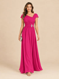 Cap Sleeve Mother of The Bride Dresses Long Chiffon Formal Gowns