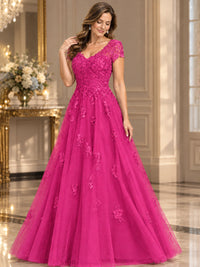 Lace Appliques A-line Mother of The Bride Dresses with Short Sleeves