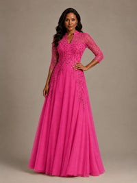 Embellished Appliques Mother of the Bride Dress with 3/4 Sleeves