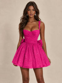Sweetheart Glitter Tulle Puffy Mini Dress with Bow