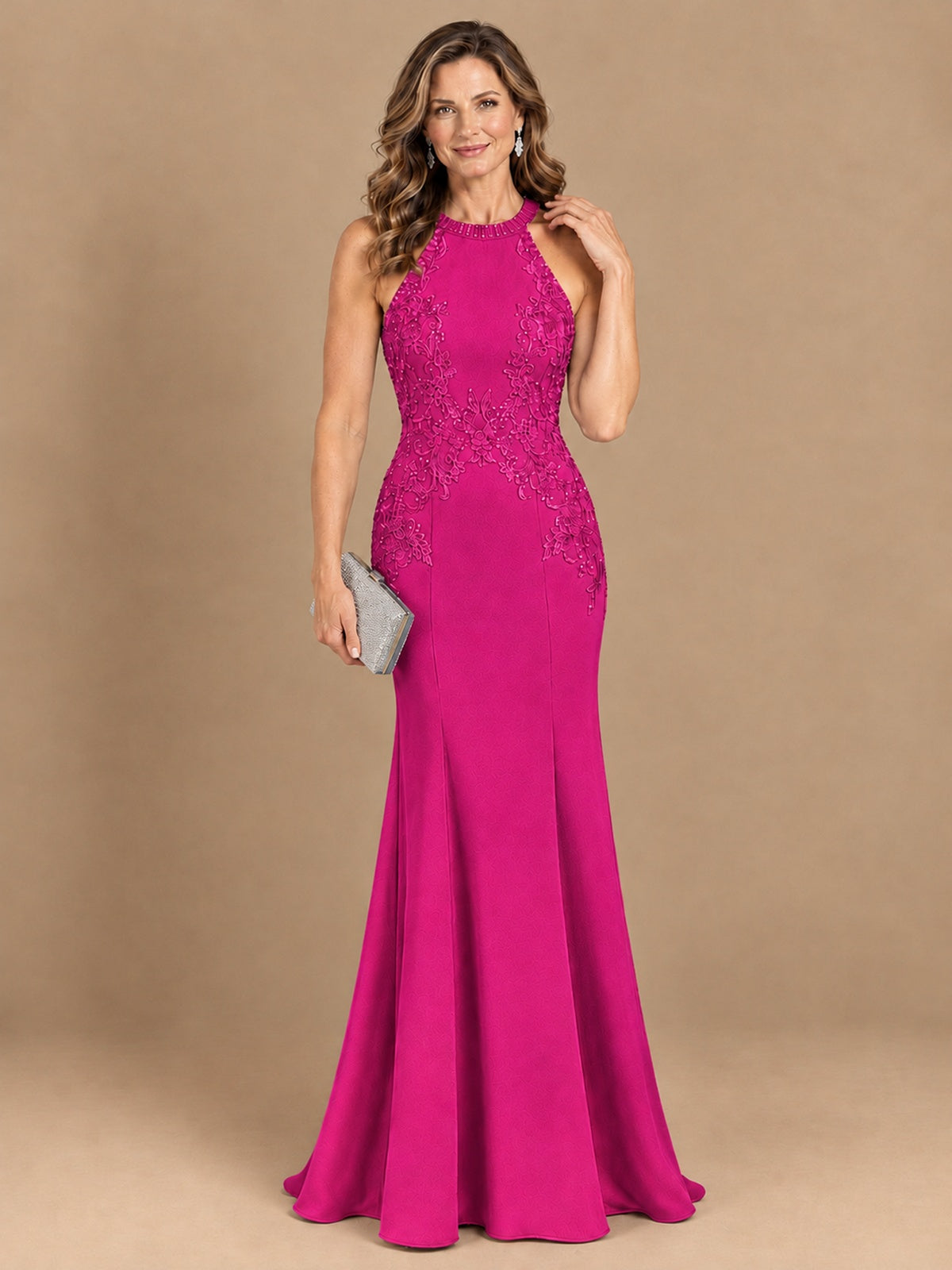 Halter Neckline Lace Appliques Mother of The Bride Dresses