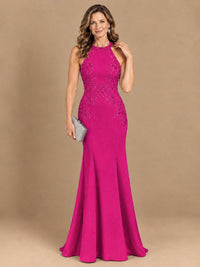 Halter Neckline Lace Appliques Mother of The Bride Dresses