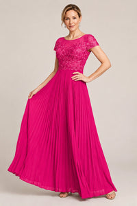 Embroidered Lace Pleated Mother of the Bride Dress
