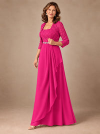 Blush Pink A-Line Mother of the Bride Dress with Lace Jacket and Ruffles