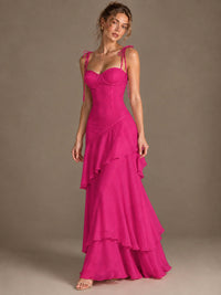 Spaghetti Strap Tiered Ruffles Chiffon Prom Dress