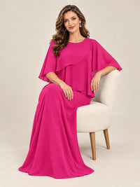 Cape Sleeve Mother of the Bride Dress with Asymmetrical Overlay