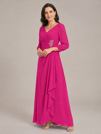 V-Neck Pleated Chiffon Mother of the Bride Dress with Flutter Sleeves