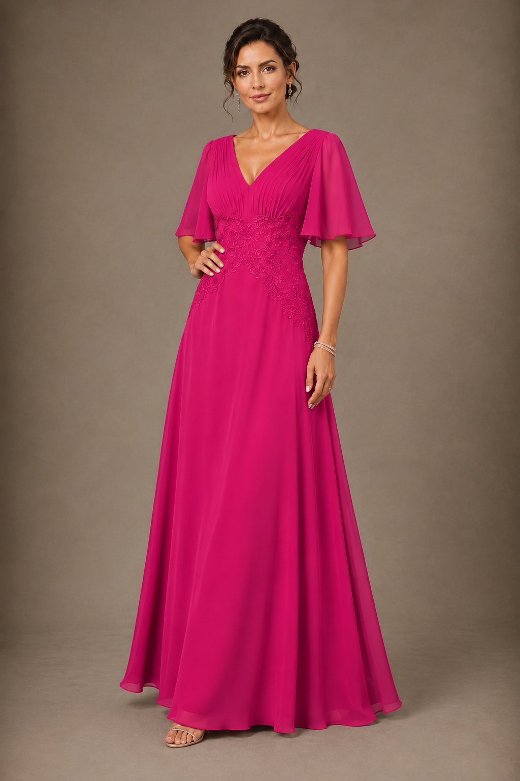 A-Line Chiffon Mother of the Bride Dress with Applique