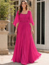 Elegant V-Neck Sequined Chiffon Mother of the Bride Dress with Flutter Sleeves